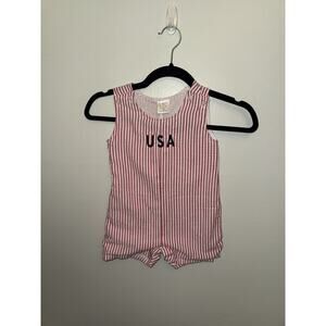 Love That Cotton LTC 24M USA Seersucker Romper Jon Jon Red White Stripe Boy